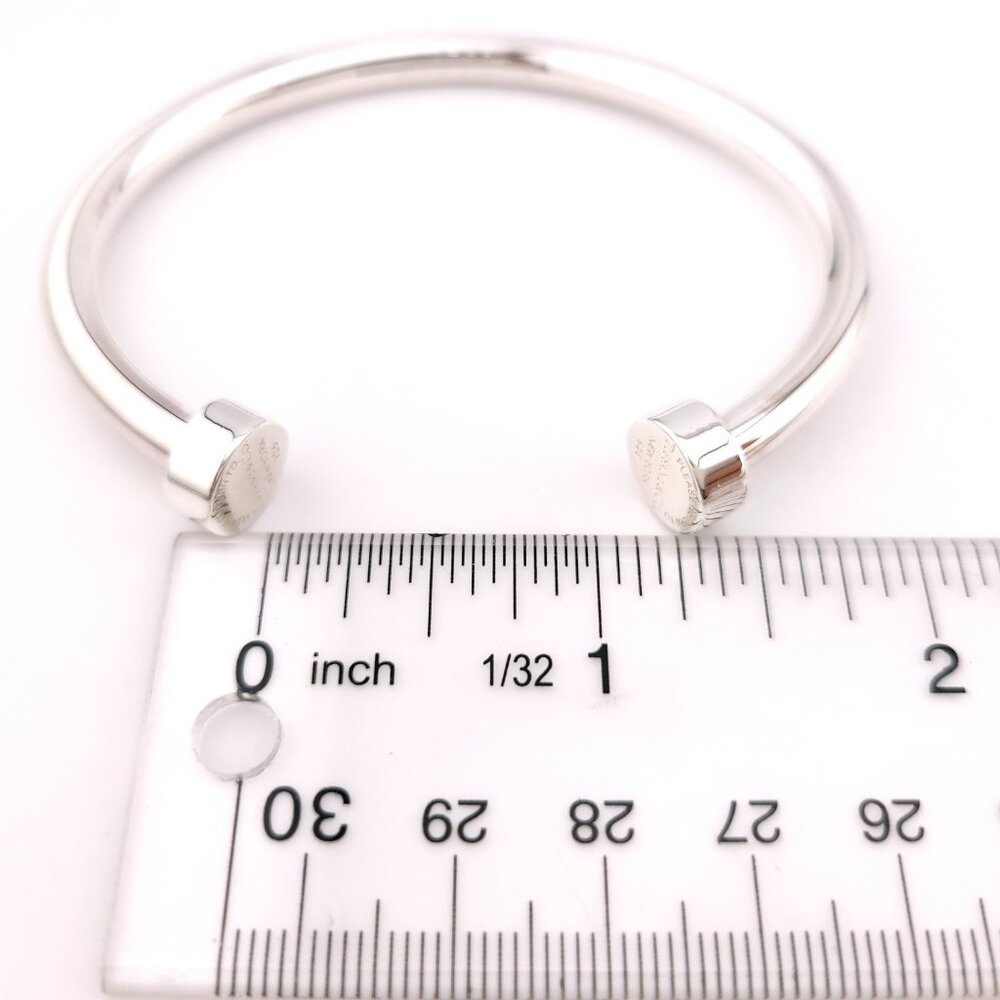 Return To Tiffany & Co. Sterling Silver 5mm Wide Circle Edge Cuff 7" In Bracelet - Picture 7 of 14